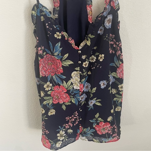 Women's Miss Me Navy Blue Floral Chiffon Tank Top Size Medium - Picture 5 of 12